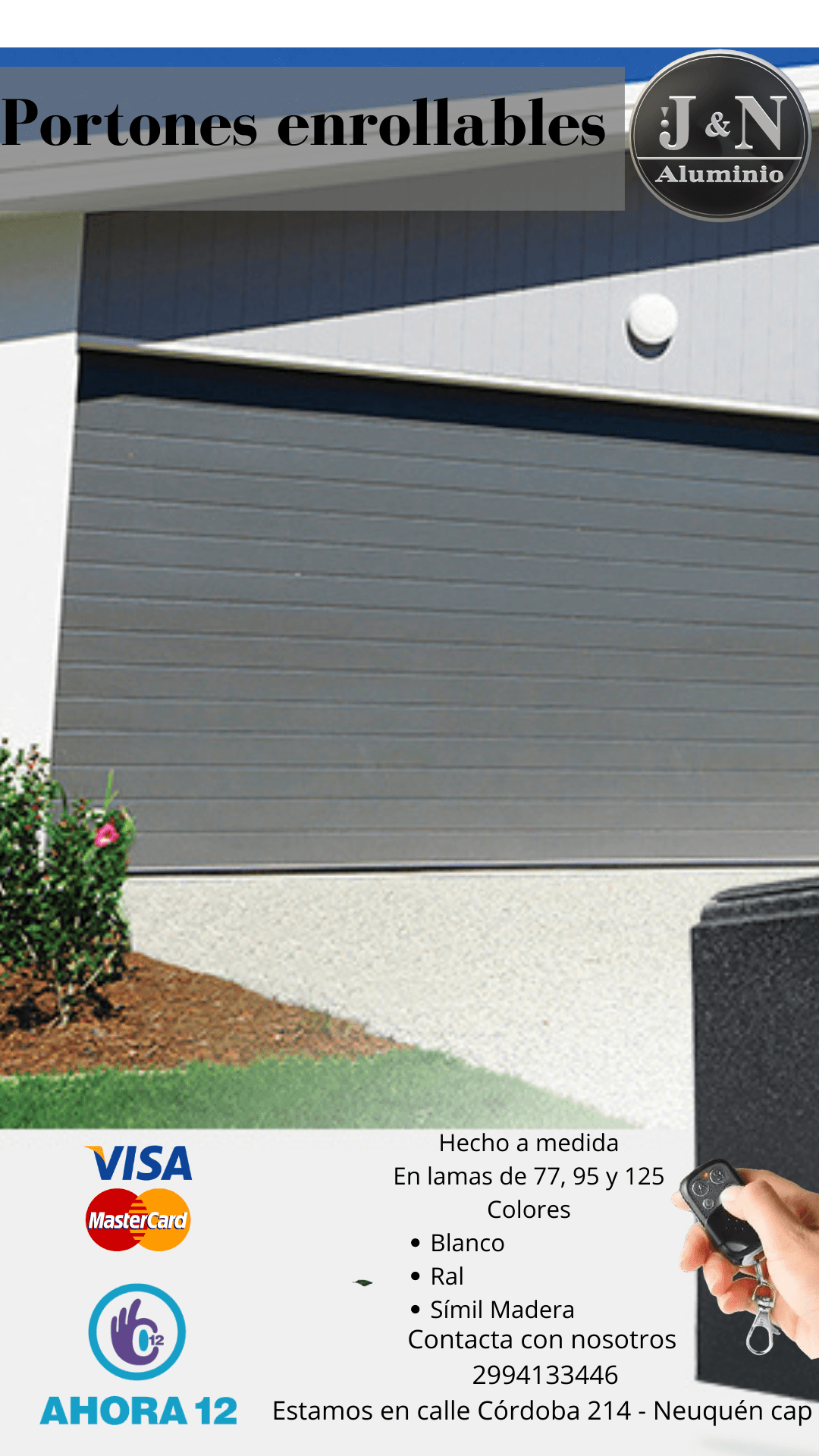Portón enrollable doble hoja en aluminio - JN Aluminio Neuquén