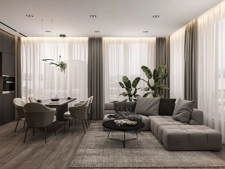 Cortinas tradicionales en living elegante - J&N Aluminio Neuquén