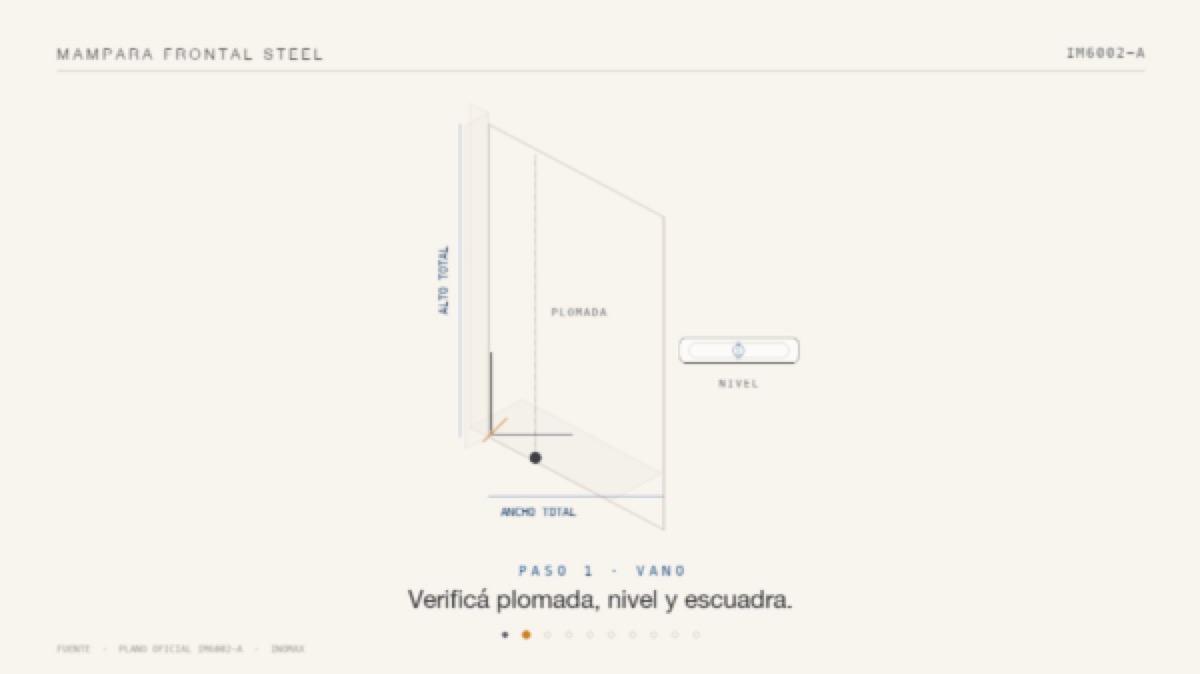Animación paso a paso de la instalación de una mampara Frontal Steel - JN Aluminio Neuquén