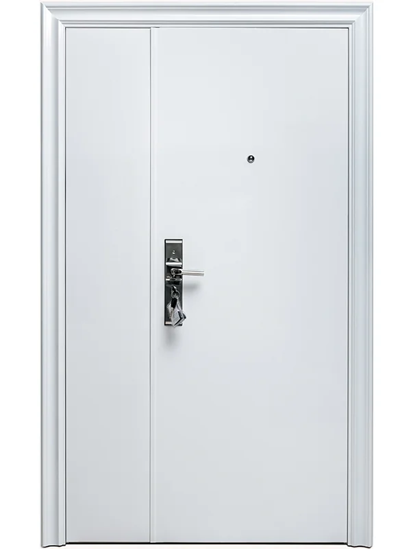 Puerta de seguridad puerta y media blanca con cierre multianclaje — modelo que fabrica J&N Aluminio en Neuquén