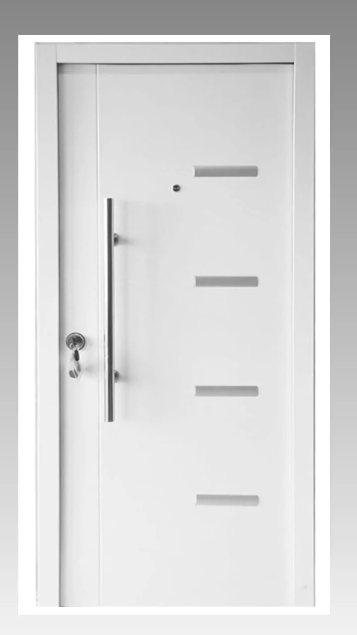 Puerta de seguridad multianclaje blanca con apliques - J&N Aluminio Neuquén
